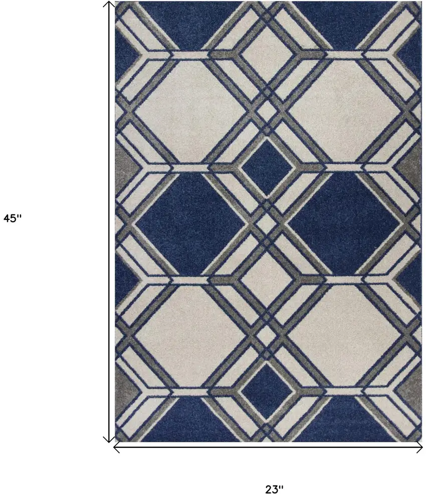 Ivory Or Denim Geometric Hexagon Uv Treated Accent Rug Photo 3