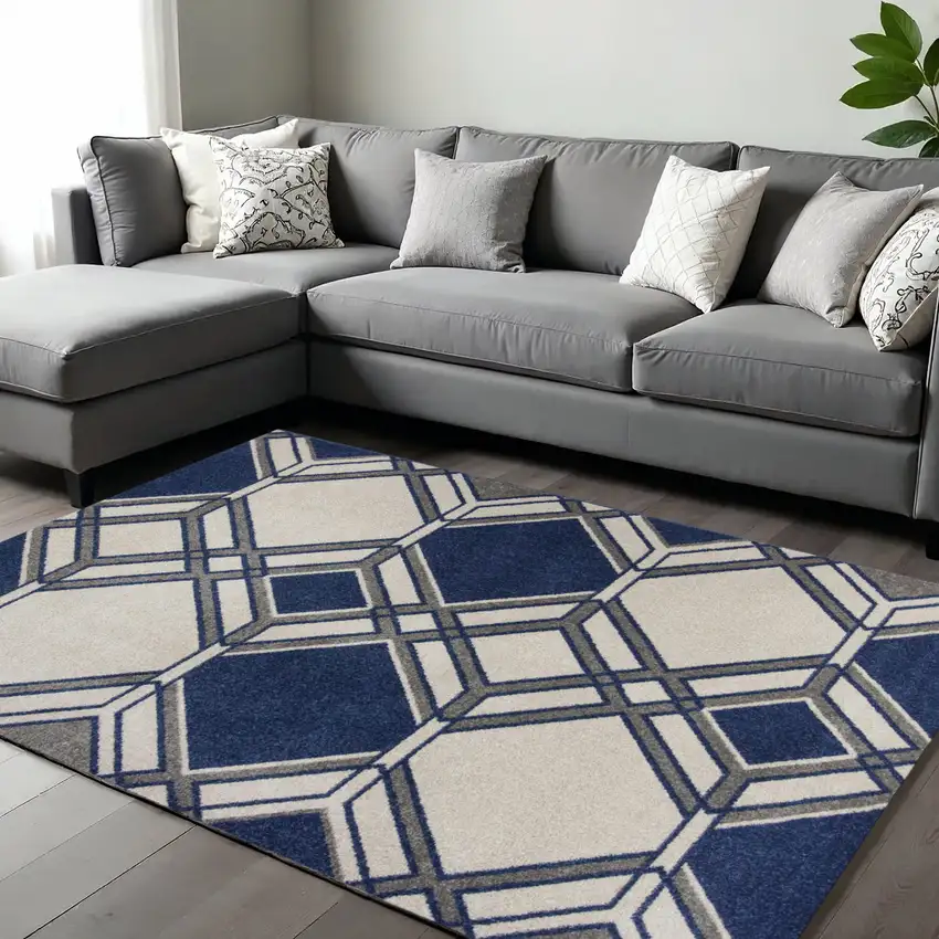 Blue Ivory And Gray Geometric Area Rug Photo 1