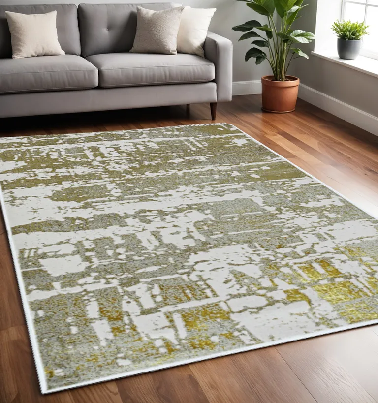Ivory or Gold Abstract Brushstrokes Indoor Area Rug Photo 2