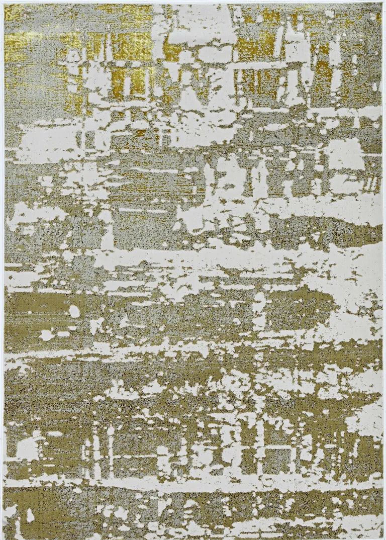 Ivory or Gold Abstract Brushstrokes Indoor Area Rug Photo 1
