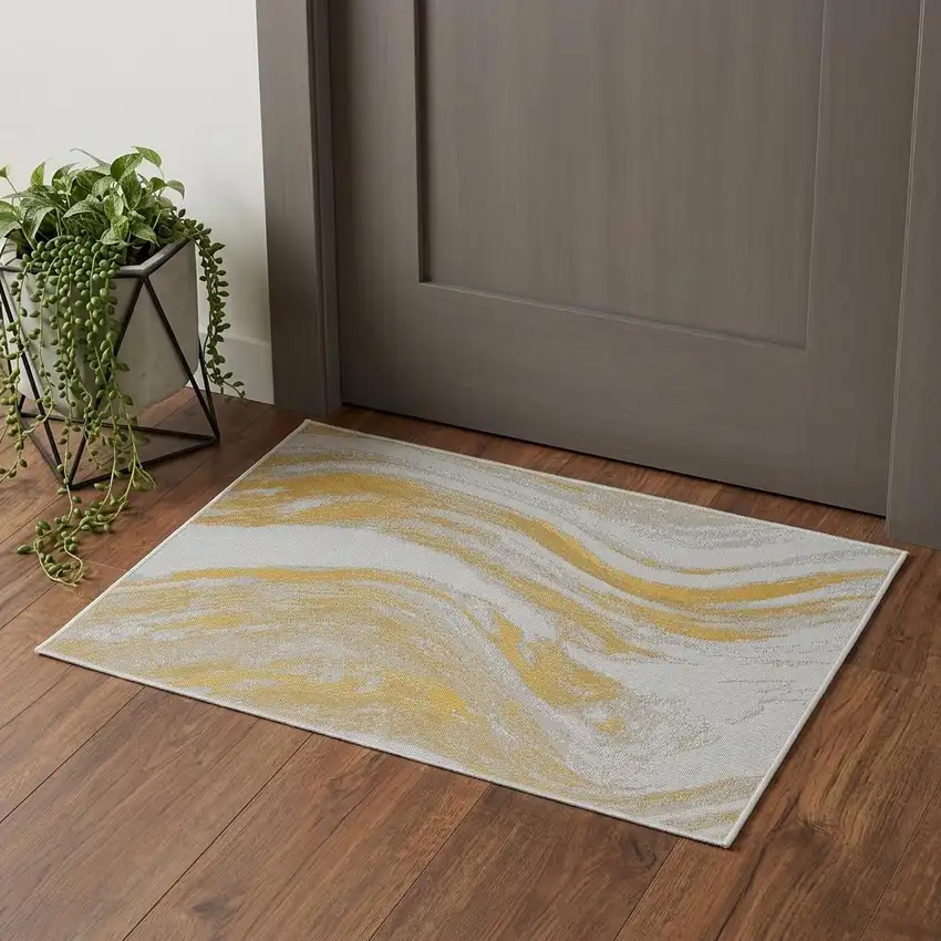 Gold and Ivory Abstract Area Rug Photo 1