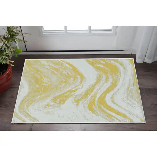 Gold and Ivory Abstract Area Rug Photo 2