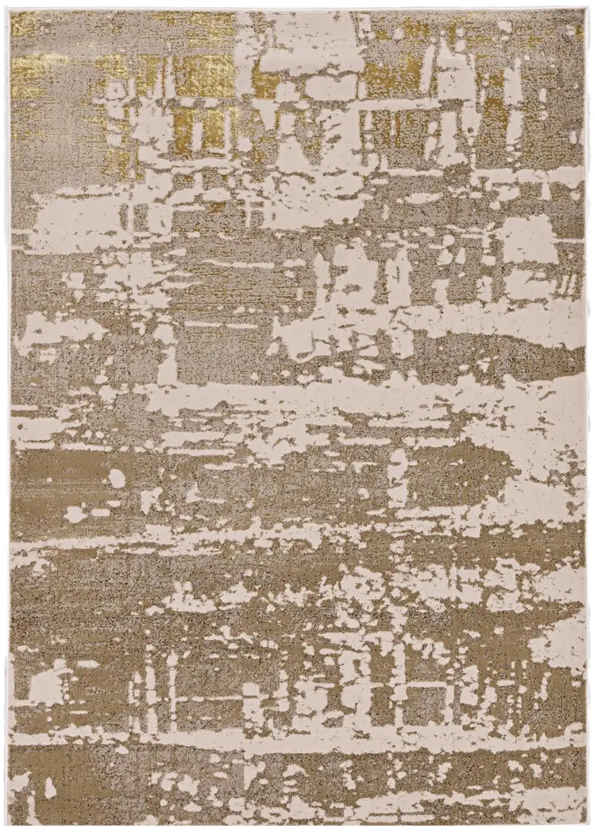 Ivory Taupe And Gold Abstract Area Rug Photo 1