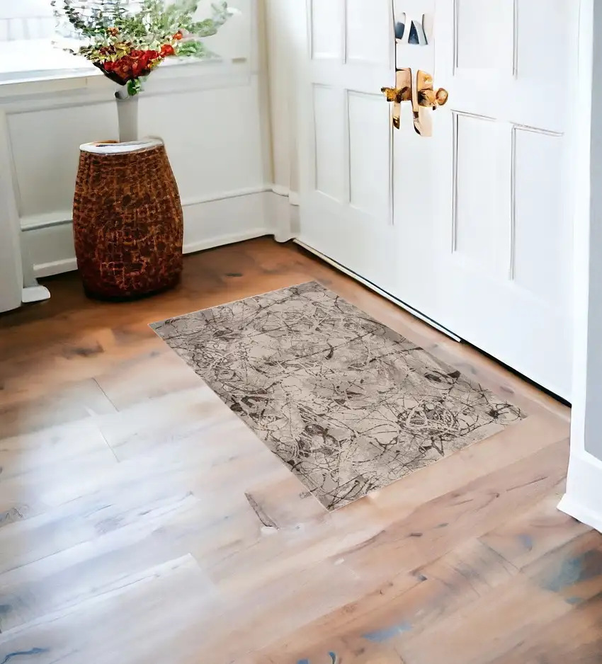 Ivory Or Grey Abstract Area Rug Photo 1