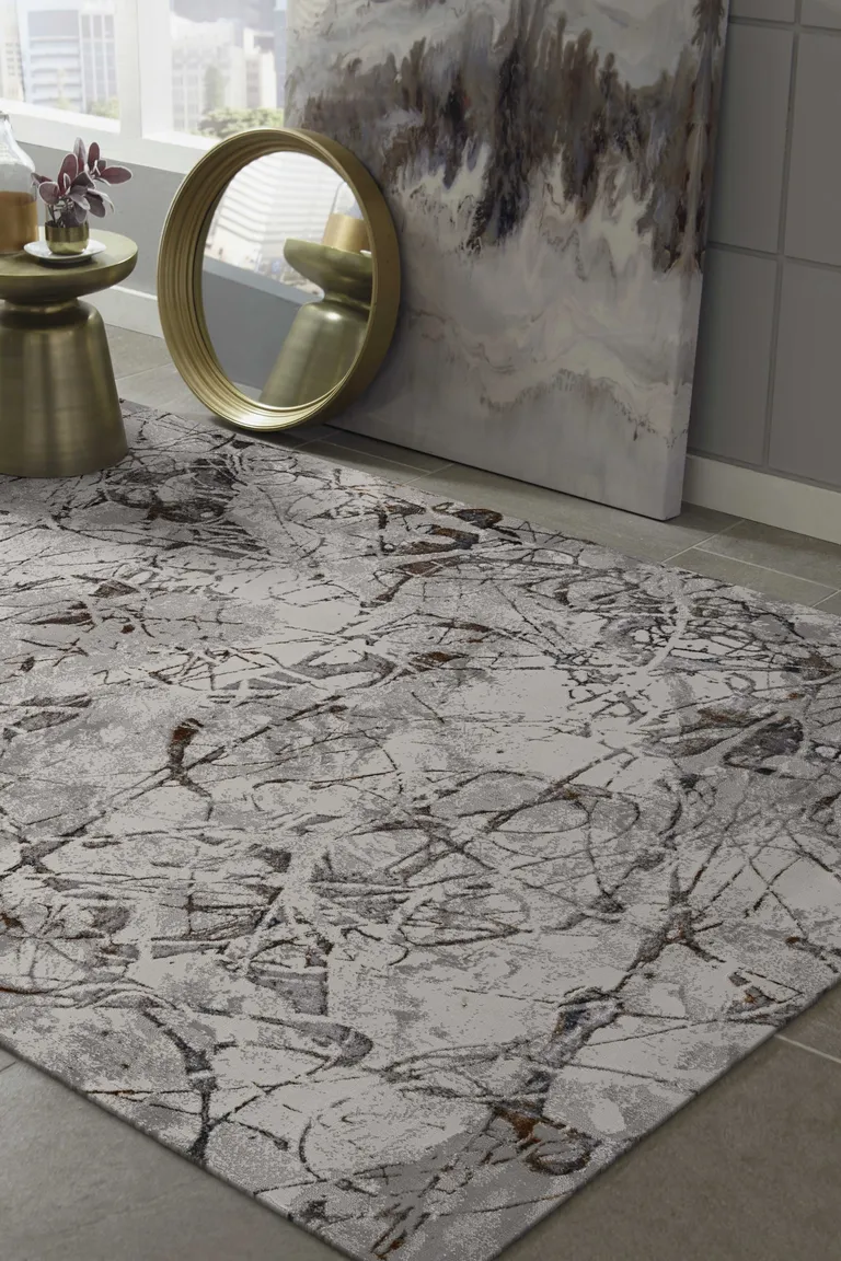 Ivory or Grey Abstract Area Rug Photo 3
