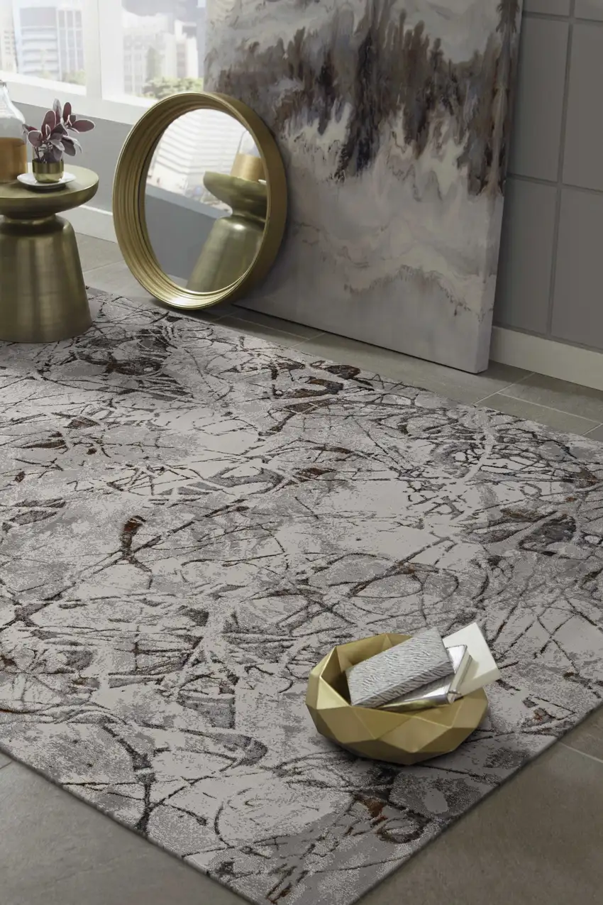 Ivory or Grey Abstract Area Rug Photo 4