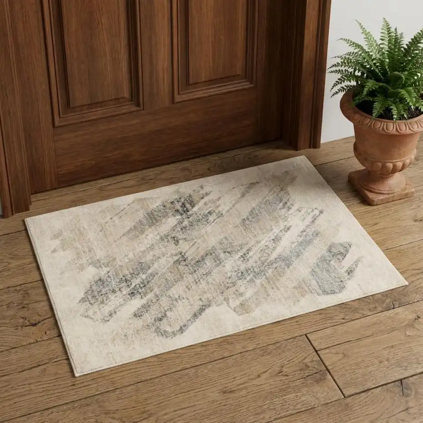 Gray And Ivory Abstract Distressed Area Rug Photo 1