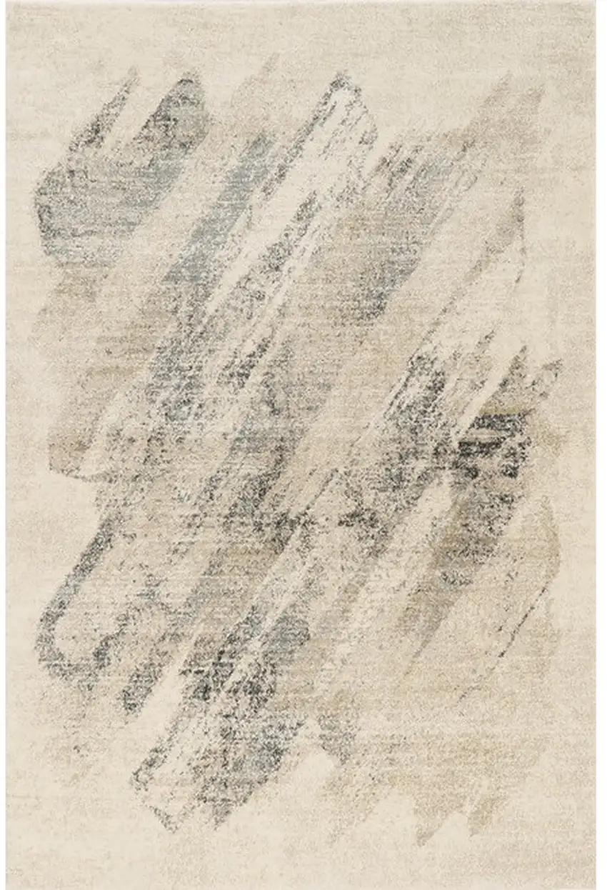 Ivory Or Grey Abstract Brushstrokes Area Rug Photo 2