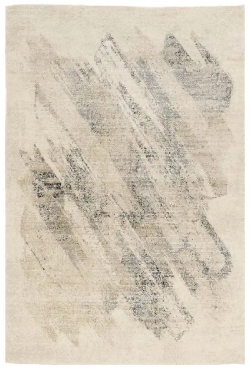 Gray and Ivory Abstract Worn Faded Area Rug Photo 2