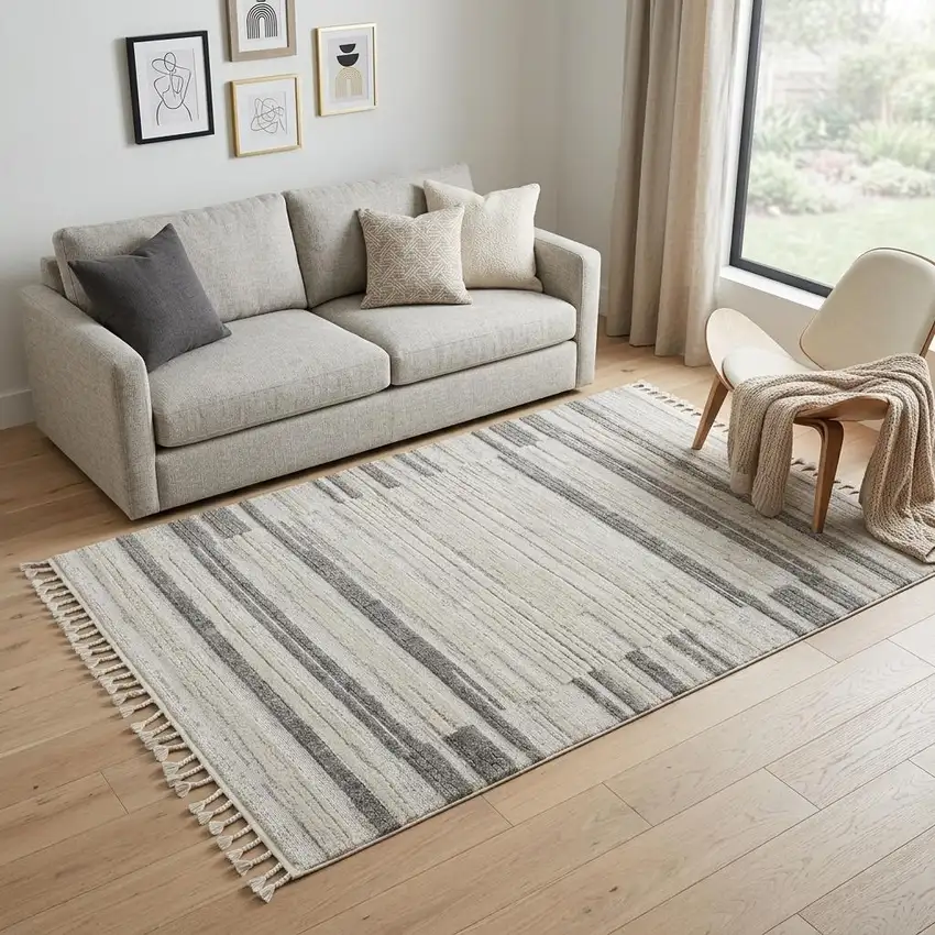 Gray and Ivory Abstract Area Rug Photo 1
