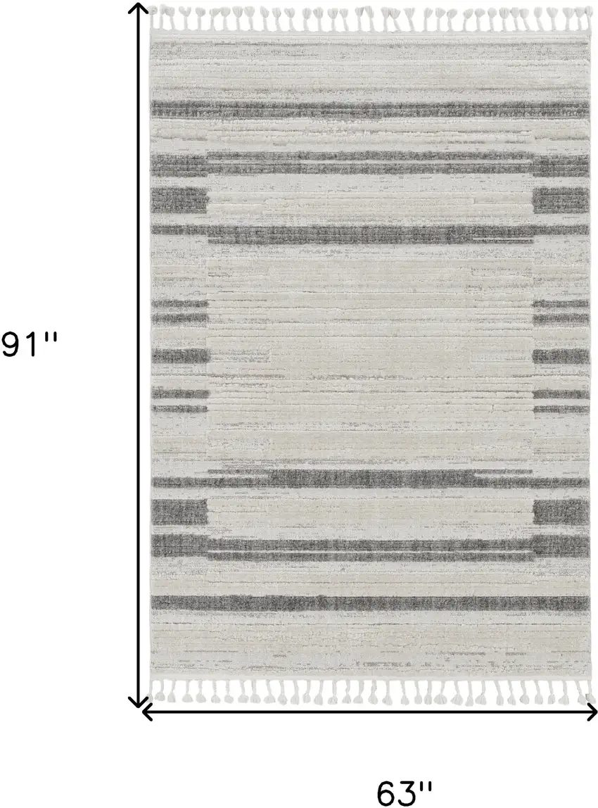 Ivory Or Grey Abstract Brushstrokes Indoor Area Rug With Fringe Photo 3