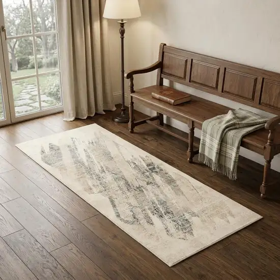 7' Gray and Ivory Abstract Runner Rug Photo 1