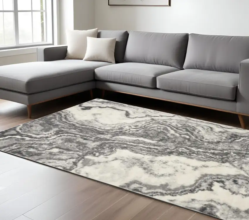 Gray And Ivory Abstract Area Rug Photo 1
