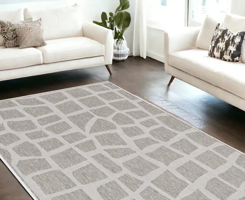 Ivory Or Grey Abstract Tiles Indoor Area Rug Photo 1