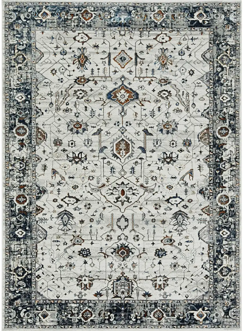 Ivory Or Grey Bordered Area Rug Photo 2