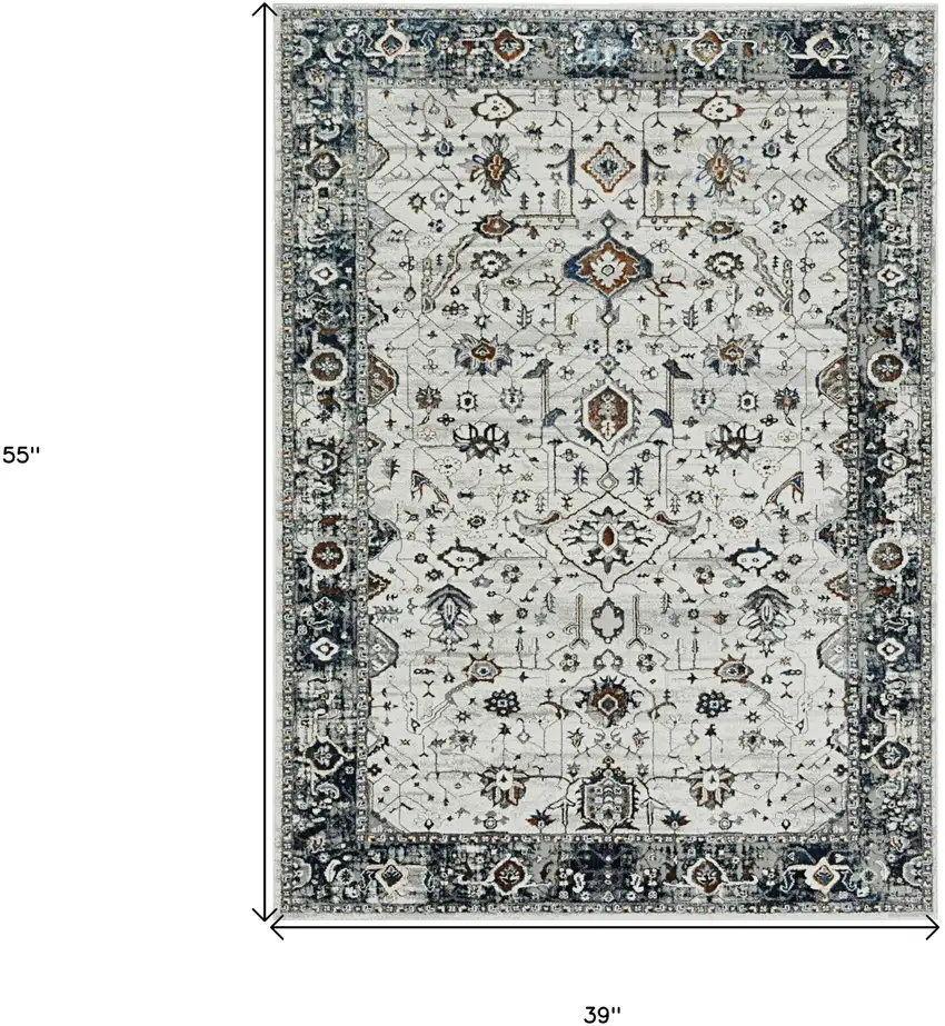 Ivory Or Grey Bordered Area Rug Photo 3