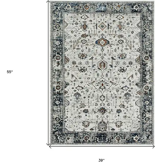 Ivory Or Grey Bordered Area Rug Photo 3