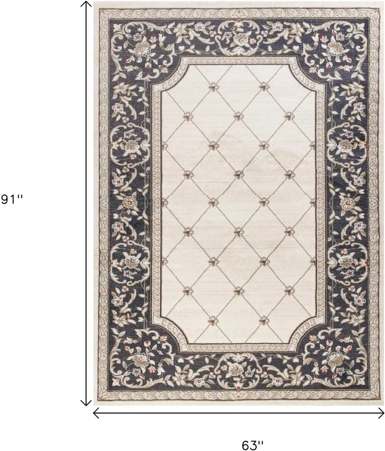 Ivory or Grey Diamond Bordered Area Rug Photo 3