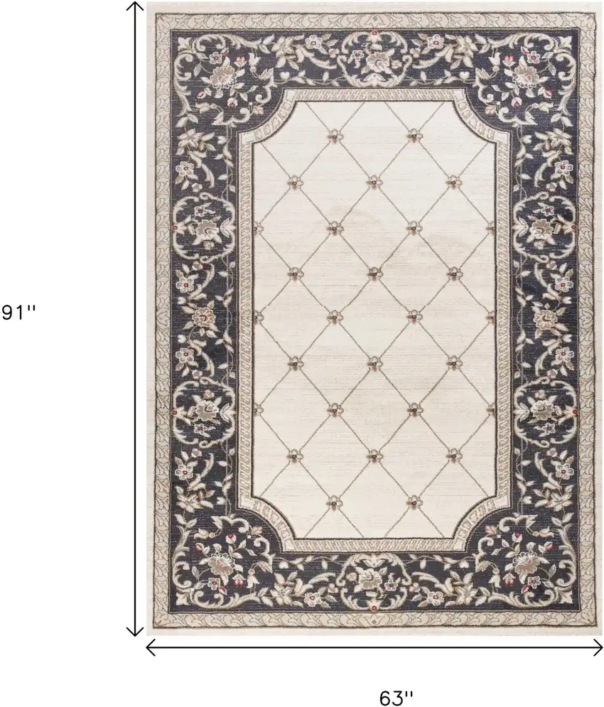 Ivory And Gray Floral Area Rug Photo 3