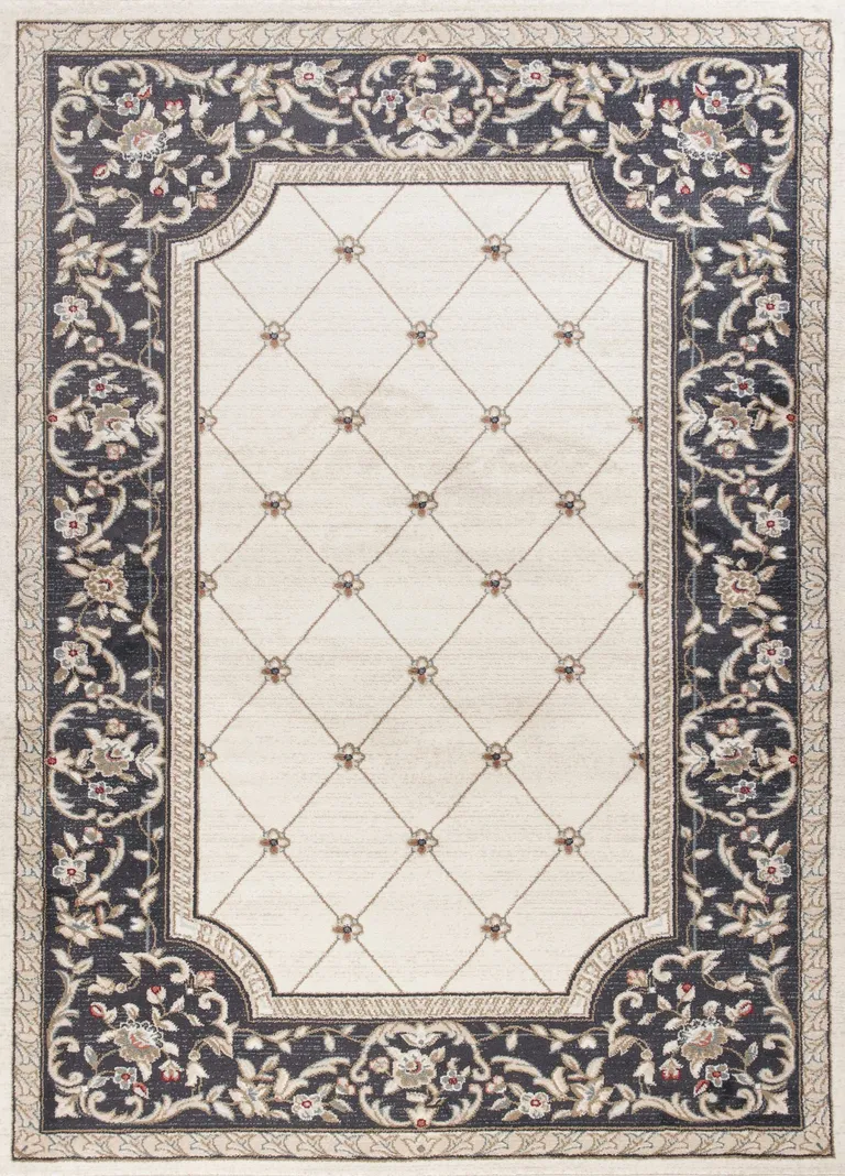Ivory or Grey Diamond Bordered Area Rug Photo 2