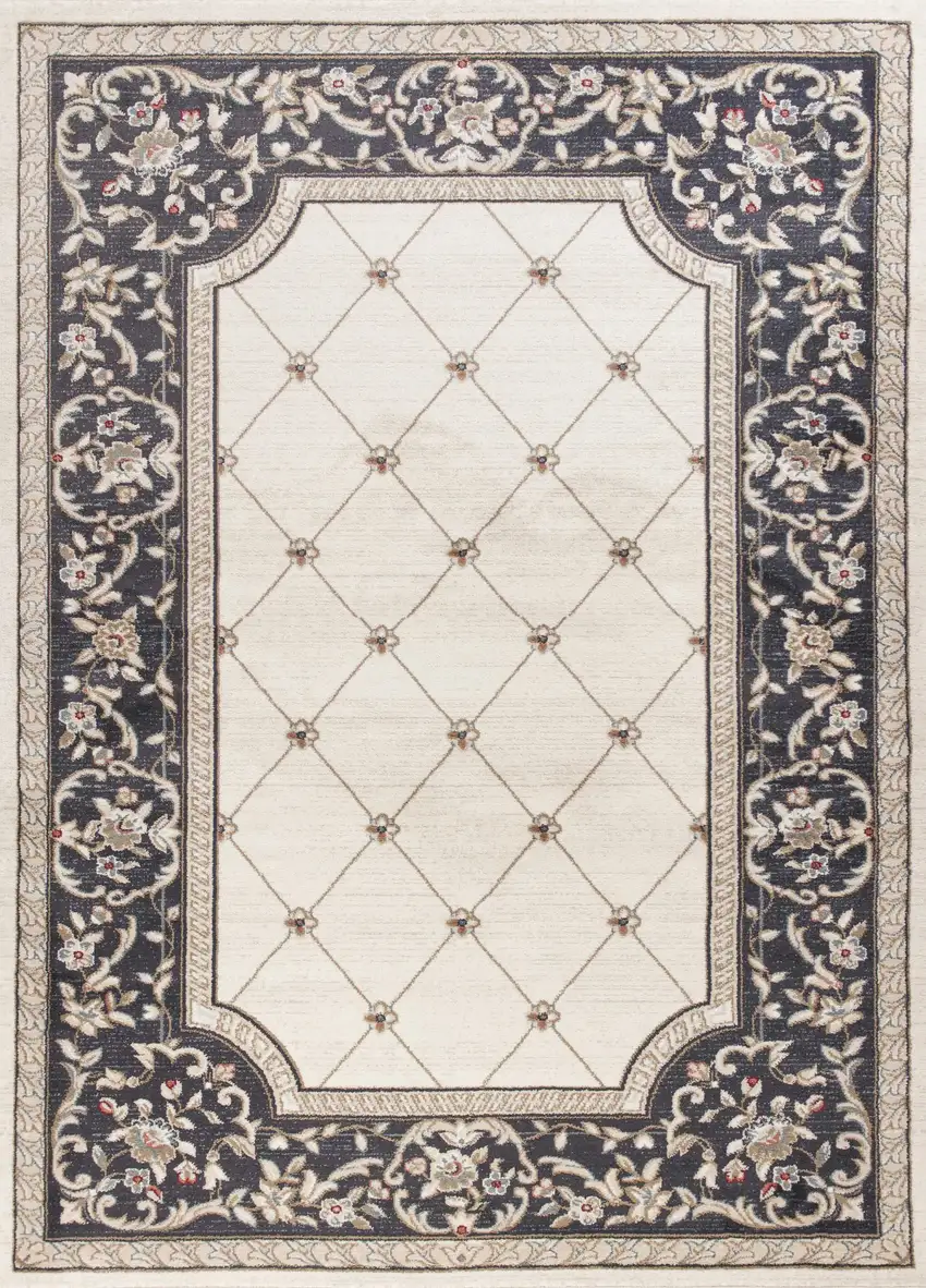 Ivory And Gray Floral Area Rug Photo 2