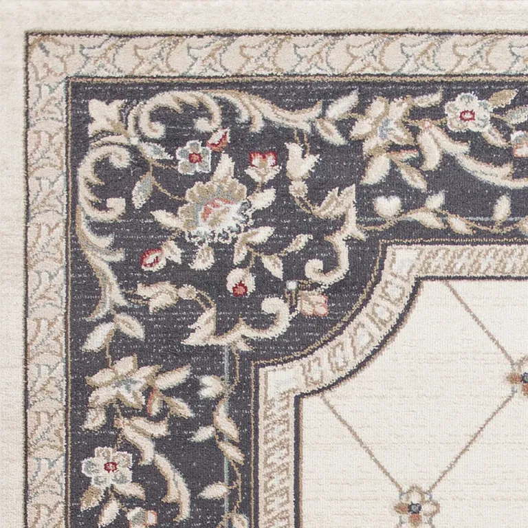 Ivory or Grey Diamond Bordered Area Rug Photo 4