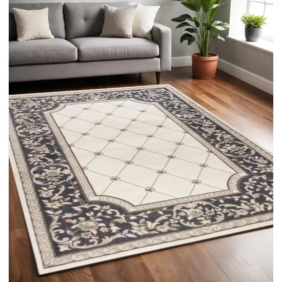 Ivory And Gray Floral Area Rug Photo 1