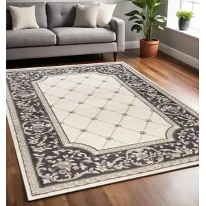 Photo of Ivory or Grey Diamond Bordered Area Rug