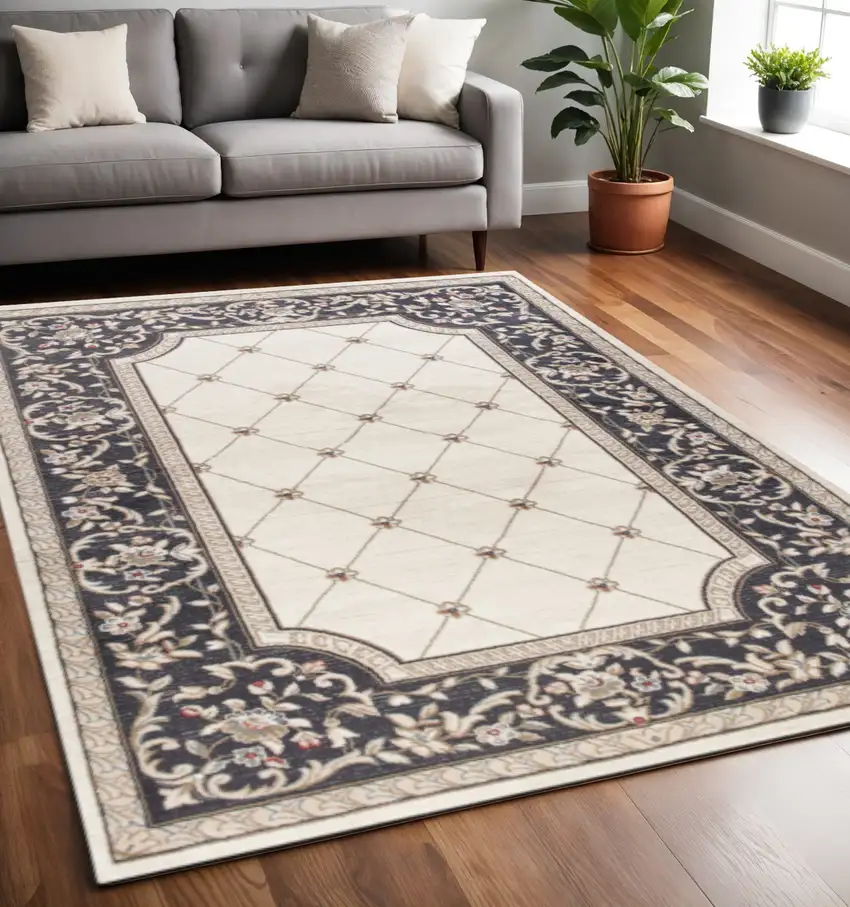 Ivory And Gray Floral Area Rug Photo 1