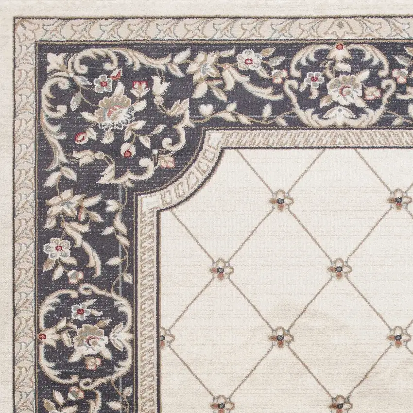 Ivory And Gray Floral Area Rug Photo 5