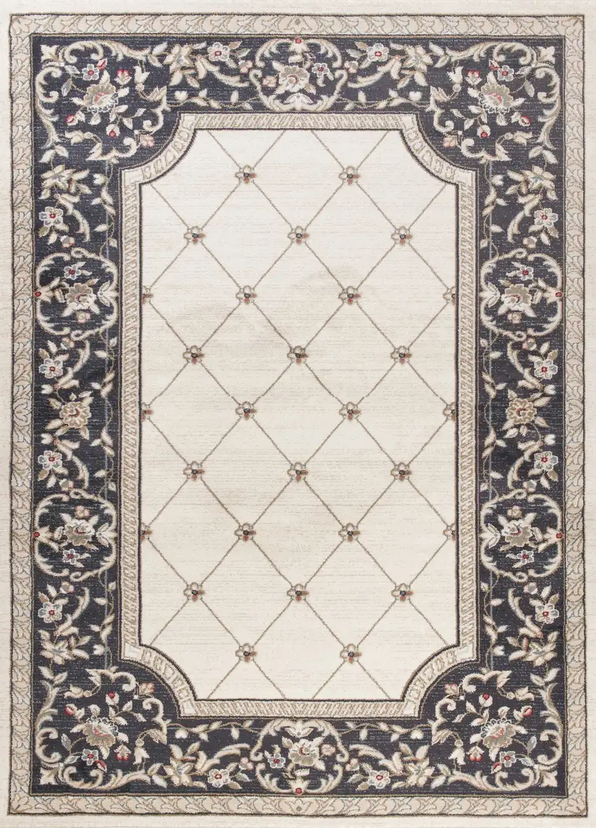 Ivory And Gray Floral Area Rug Photo 7
