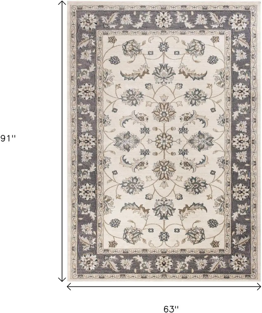 Ivory And Gray Floral Medallion Area Rug Photo 3