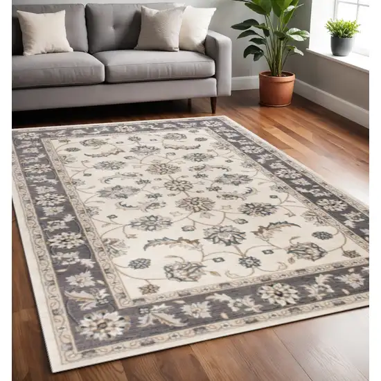 Ivory And Gray Floral Medallion Area Rug Photo 1