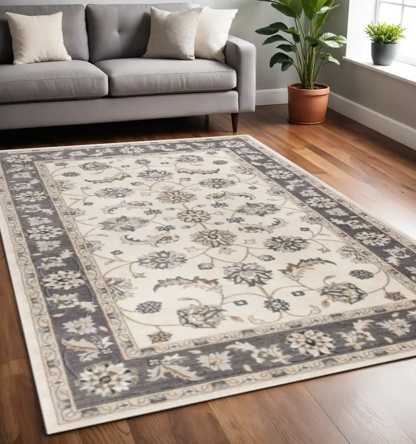 Ivory And Gray Floral Medallion Area Rug Photo 1