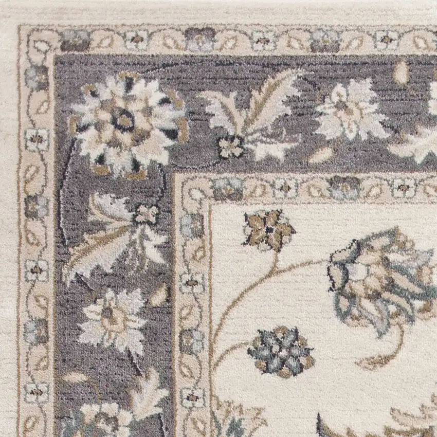 Ivory or Grey Floral Vines Bordered Area Rug Photo 2