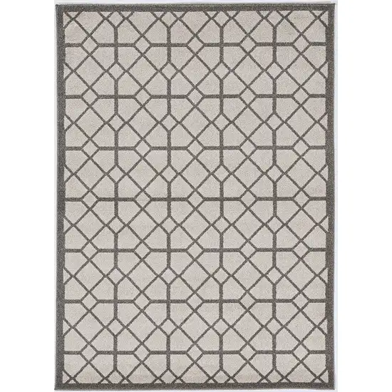 7' X 9' Ivory Or Grey Geometric Diamond Indoor Outdoor Area Rug Photo 4