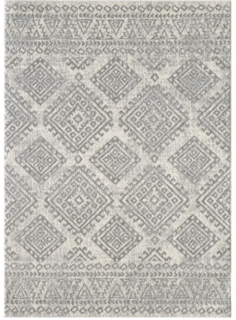 Ivory or Grey Geometric Diamonds Indoor Area Rug Photo 3