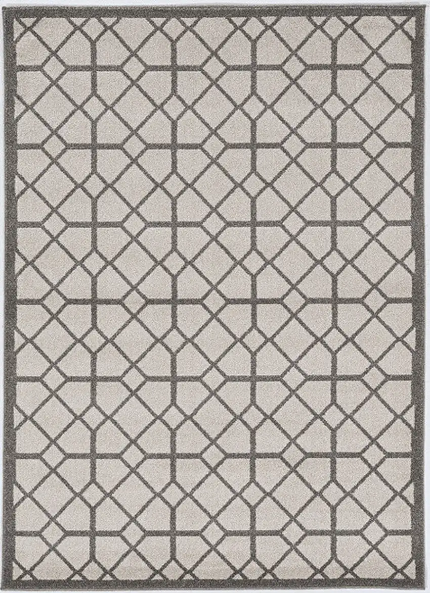 7' X 11' Ivory Or Grey Geometric Diamonds Indoor Outdoor Area Rug Photo 4