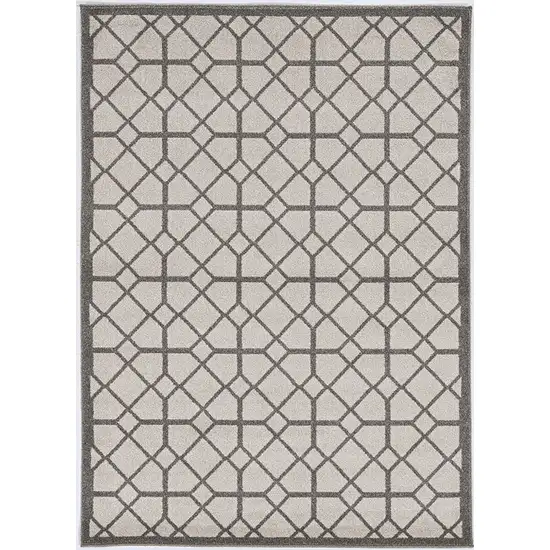 7' X 11' Ivory Or Grey Geometric Diamonds Indoor Outdoor Area Rug Photo 3