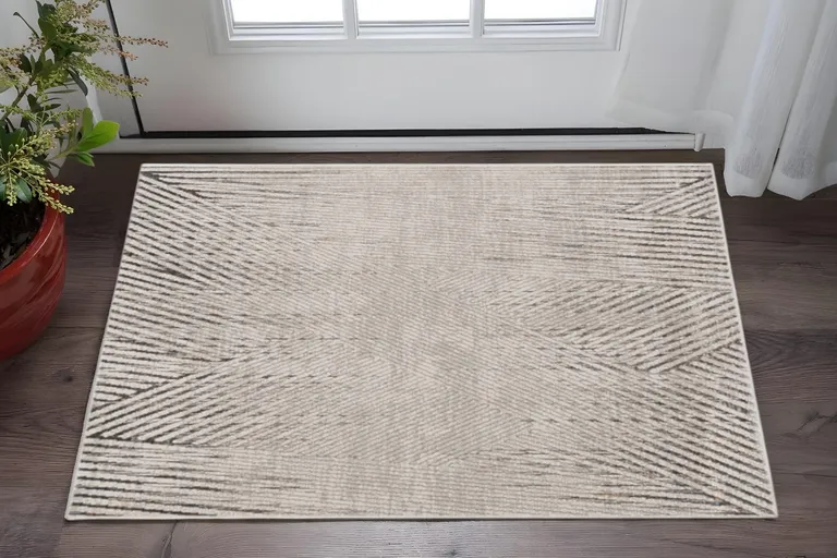 Ivory or Grey Geometric Lines Area Rug Photo 1
