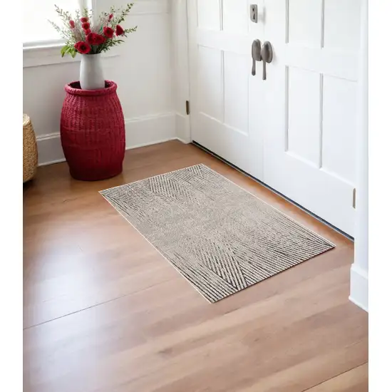 Ivory Or Grey Geometric Lines Area Rug Photo 1