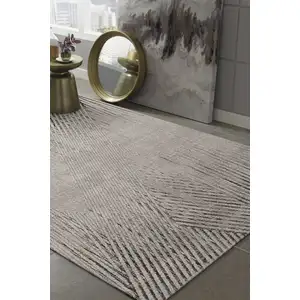 Photo of Ivory or Grey Geometric Lines Area Rug