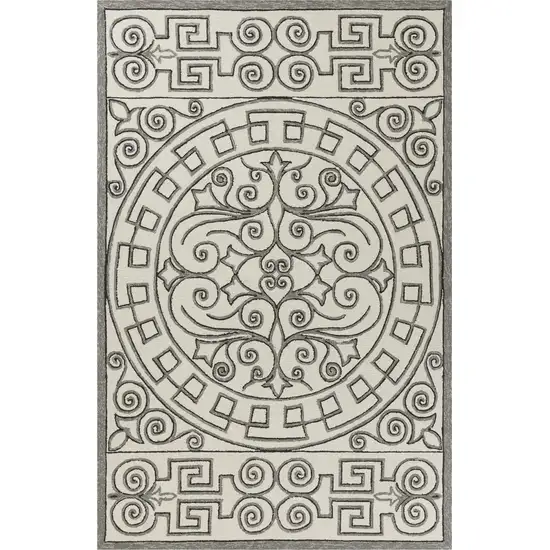 Ivory or Grey Geometric Pattern UV Treated Indoor Outdoor Area Rug Photo 1