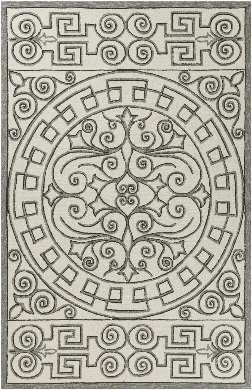 5' X 7' Ivory Or Grey Geometric Pattern Uv Treated Indoor Outdoor Area Rug Photo 2