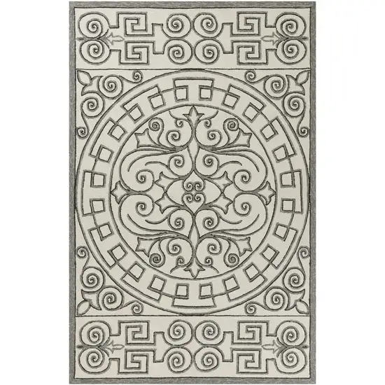5' X 7' Ivory Or Grey Geometric Pattern Uv Treated Indoor Outdoor Area Rug Photo 2