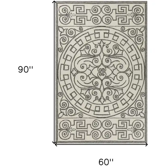 5' X 7' Ivory Or Grey Geometric Pattern Uv Treated Indoor Outdoor Area Rug Photo 3