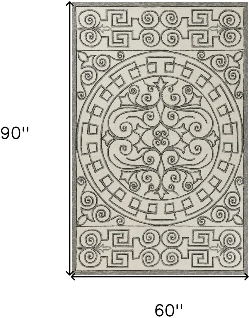 5' X 7' Ivory Or Grey Geometric Pattern Uv Treated Indoor Outdoor Area Rug Photo 3