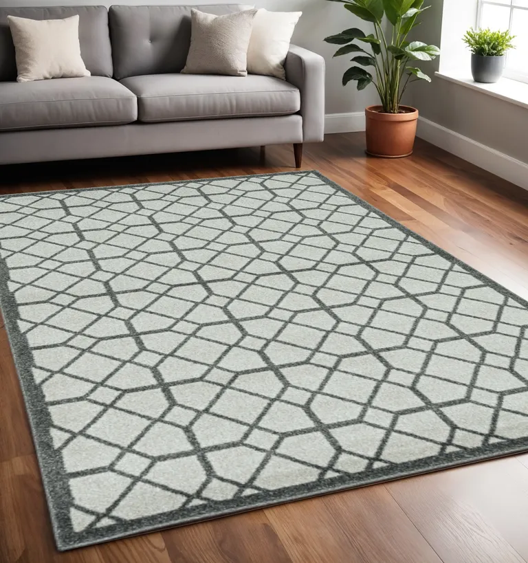 Ivory or Grey Geometric Tiles Area Rug Photo 2
