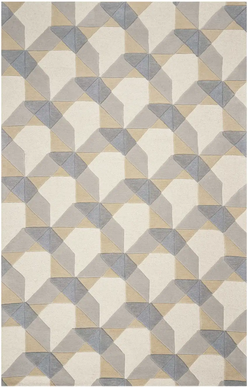 Ivory Or Grey Geometric Wool Area Rug Photo 2