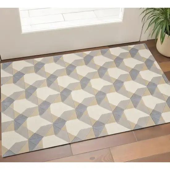 Ivory Gray And Cream Wool Geometric Area Rug Photo 1